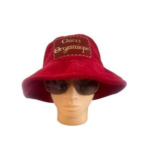 GUCCI Orgasmique Red Corduroy Bucket Hat Men's Women's NWOT NEVER WORN